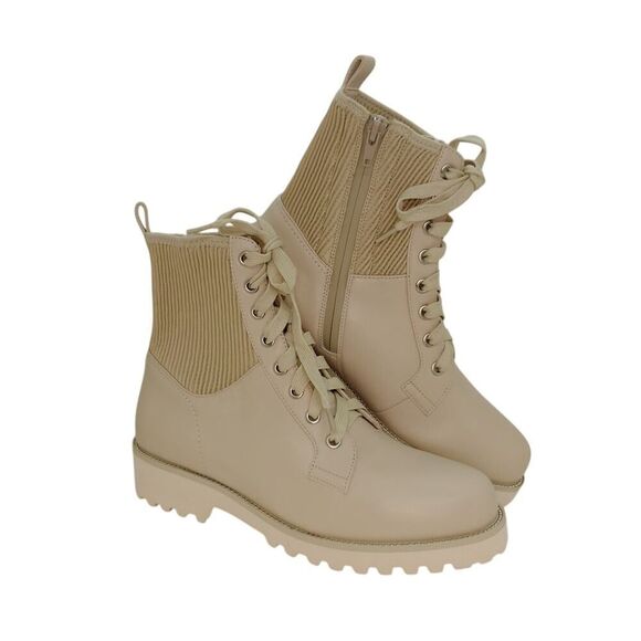 Vaneli Designer Womens NEW w/Tags Tan Leather & Knit Fashion Ankle Boots- sz. 8M - Picture 1 of 5